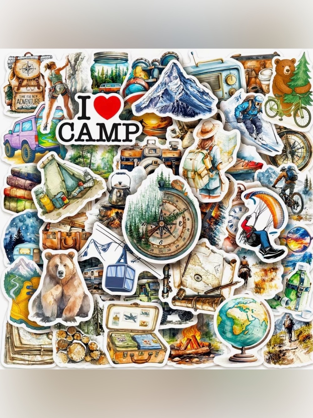 50 Outdoor Adventure Camping  Stickers Compass Bear Tent Mountain Lantern Canoe